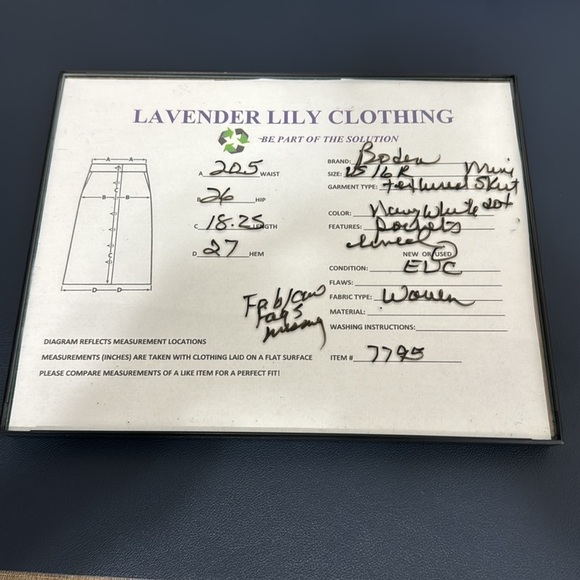 Boden Woven Textured Mini Skirt Women's US 16R Navy Creme Polka Dot EUC Length18 - Picture 12 of 12